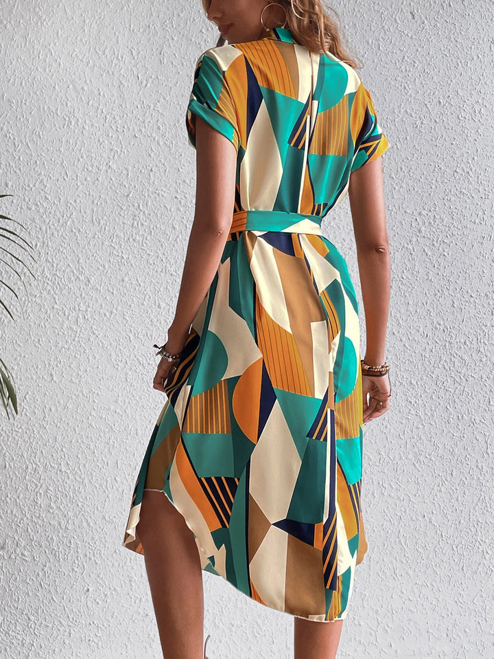 Celeste - Abstract Belted Midi Dress