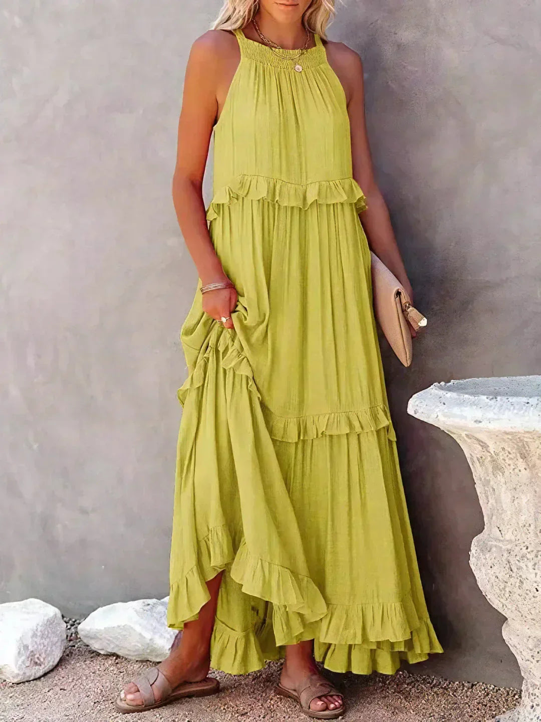 Victoria - Halter Ruffle Maxi Dress