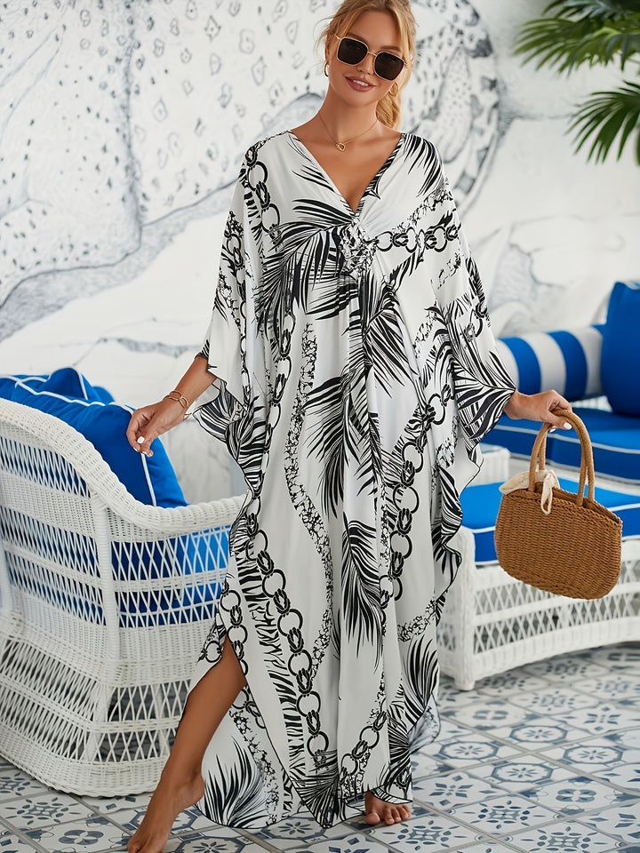 Leona - Monochrome Palm Print Dress