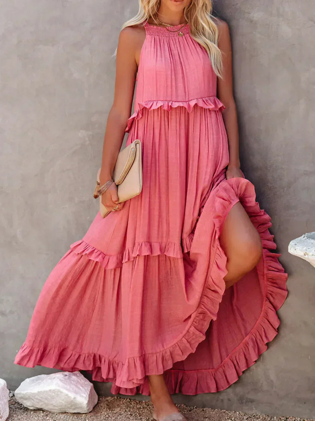 Victoria - Halter Ruffle Maxi Dress