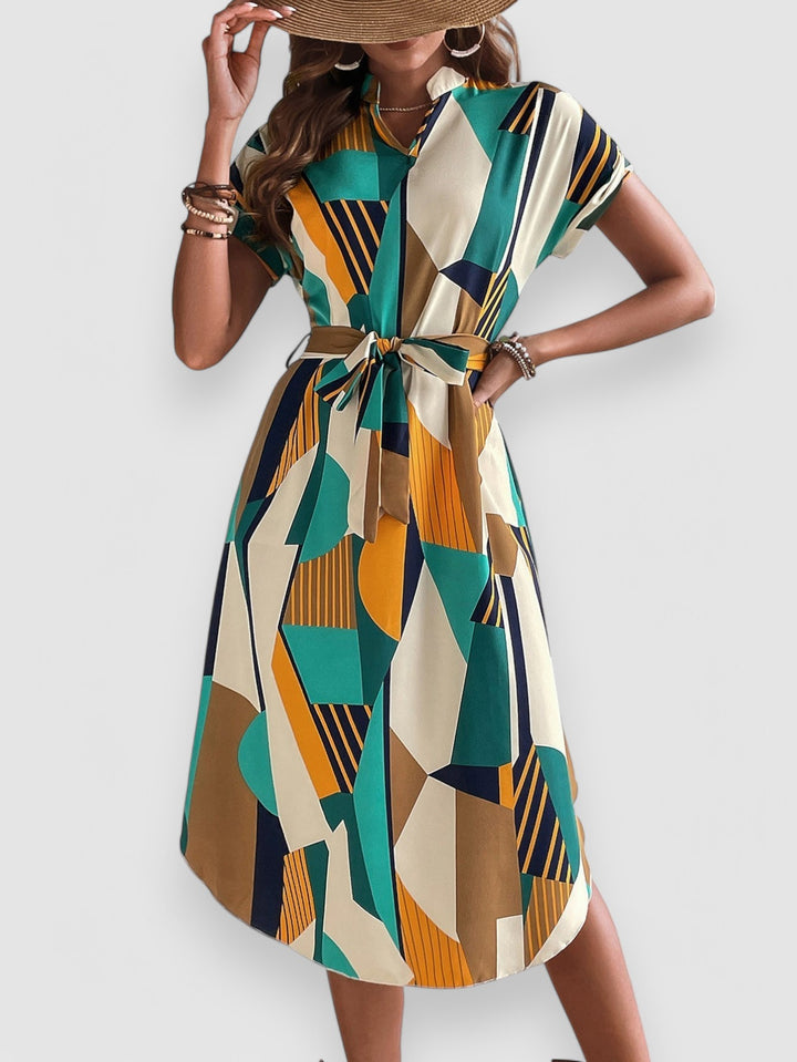 Celeste - Abstract Belted Midi Dress