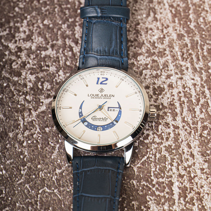 David - Timeless Moon Phase Watch with Luminous Calendar and Water Resistance