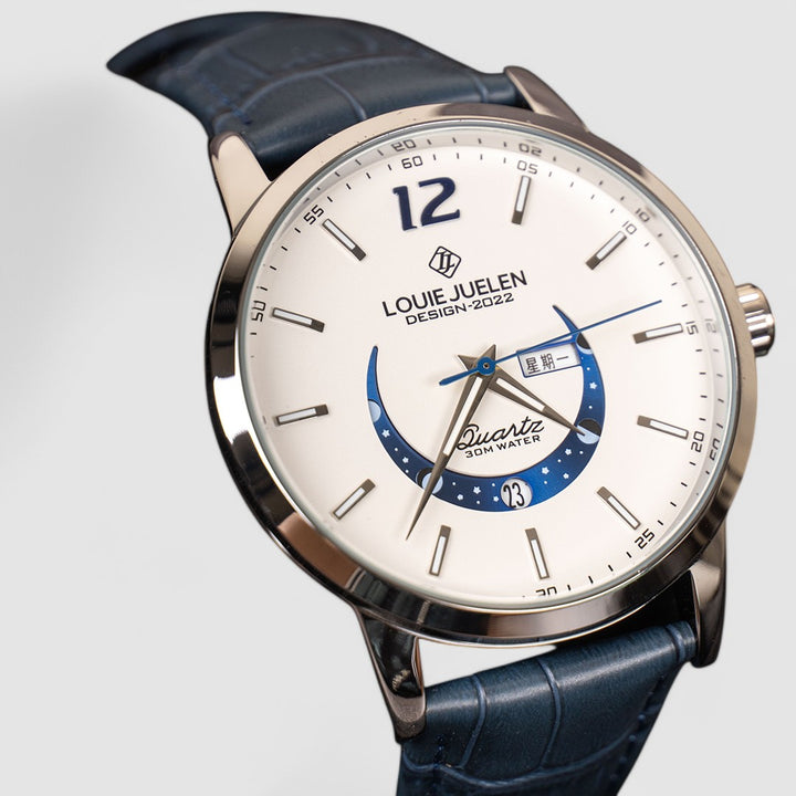 David - Timeless Moon Phase Watch with Luminous Calendar and Water Resistance