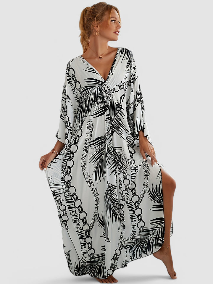 Leona - Monochrome Palm Print Dress