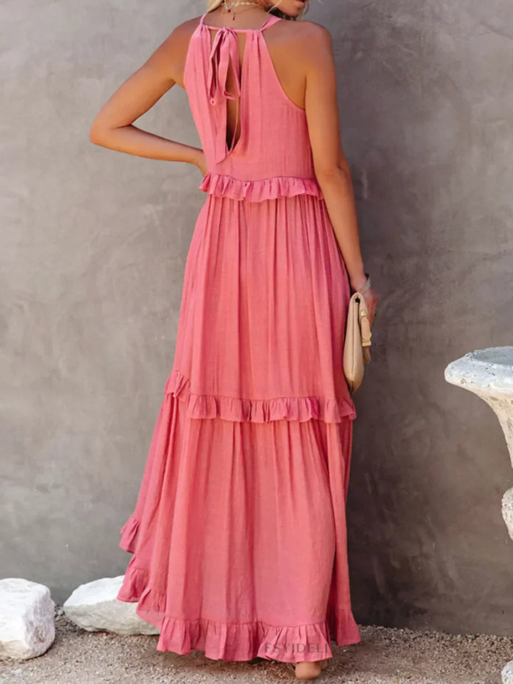 Victoria - Halter Ruffle Maxi Dress