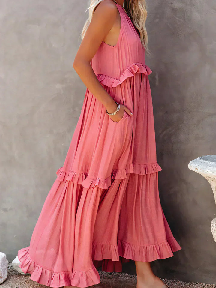 Victoria - Halter Ruffle Maxi Dress