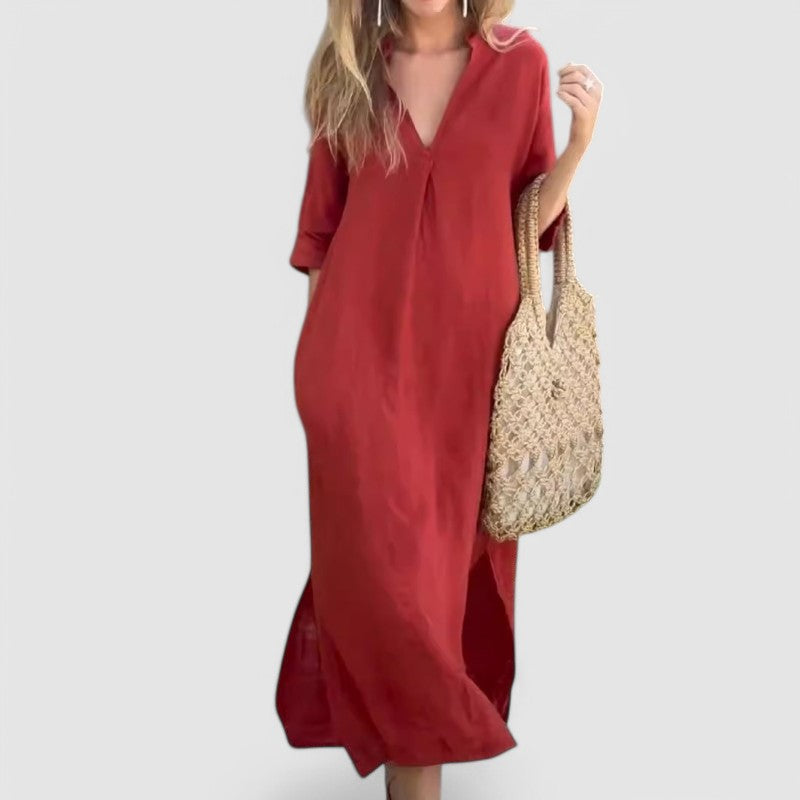 Sophia Linen V-neck Dress in multiple colors