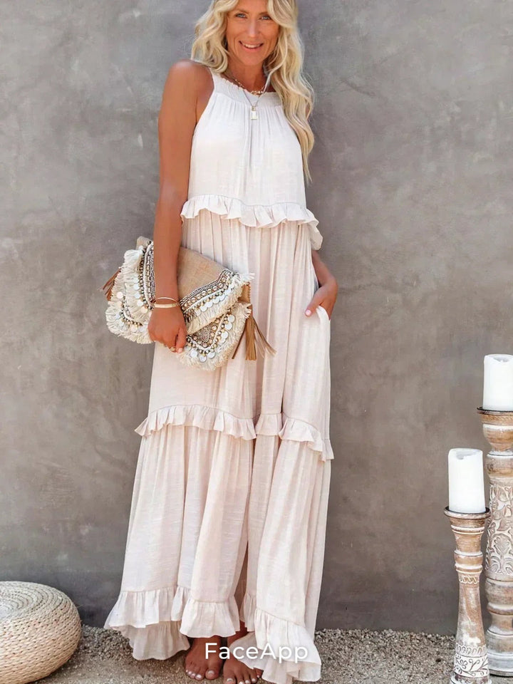 Victoria - Halter Ruffle Maxi Dress
